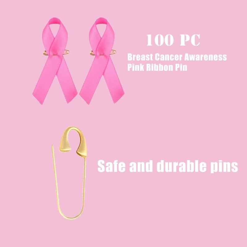 AOGU 100 Pcs Pink Ribbon Pins Breast Cancer Awareness Lapel Pins Buttons Caring Fundraiser For Support and Care for Women - Image 2